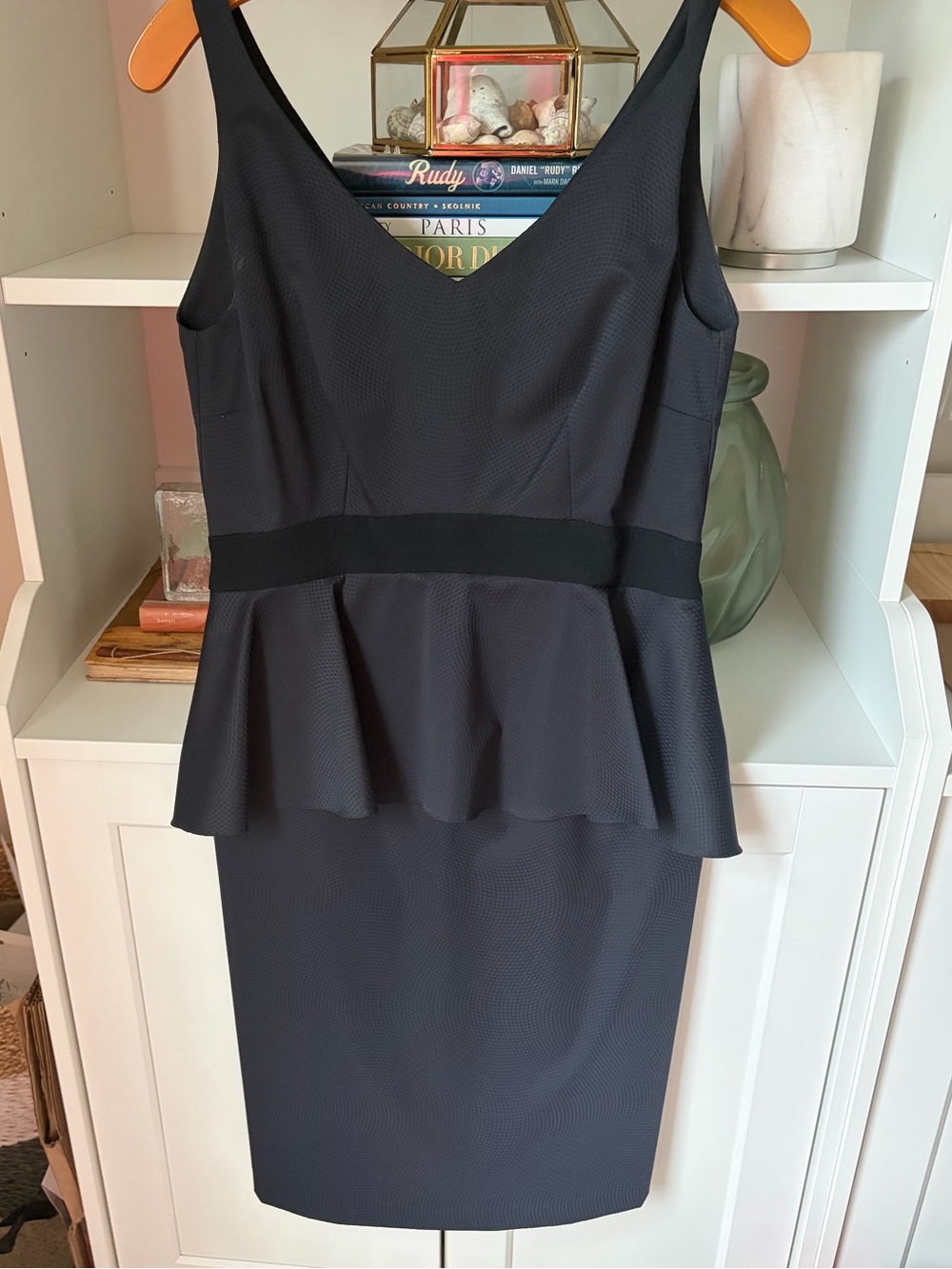 Piazza Sempione Black V-Neck Peplum Midi Dress